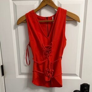 FREE PEOPLE Sleeveless Red Lace-Up Zipper Back Top Size 0